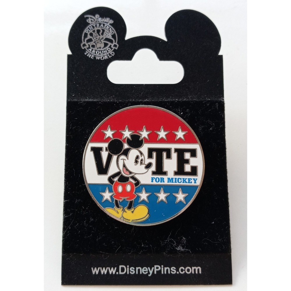 DISNEY PARKS VOTE FOR MICKEY RED WHITE BLUE ROUND PIN NEW